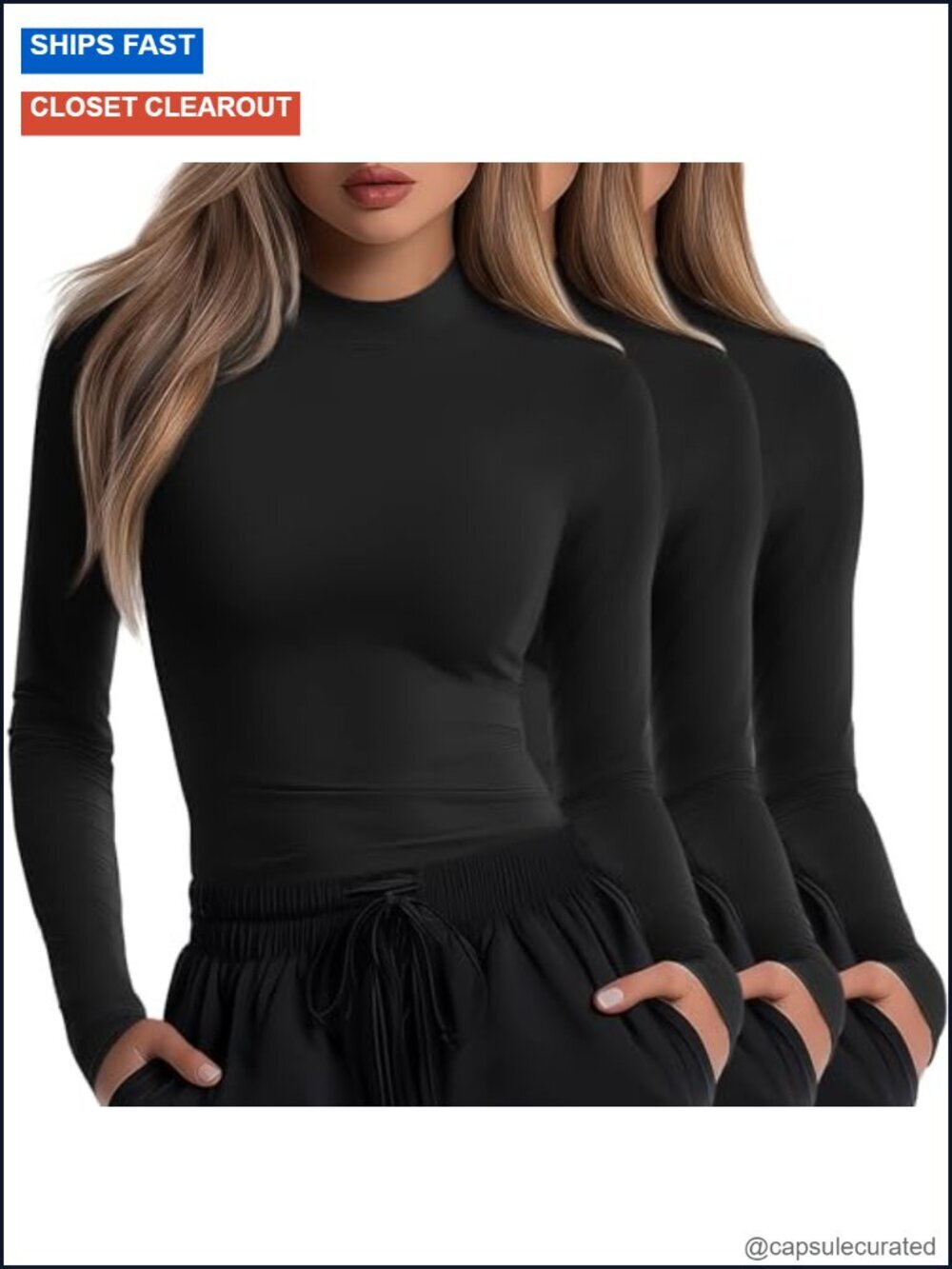 3 Pack Long Sleeve Mock Turtleneck Underscrub Tee for Women